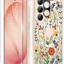 GVIEWIN for Samsung Galaxy S24 Plus Case, Clear Floral Slim Shockproof Protective Women Phone Case, Non-Yellowing, with Screen Protector & Camera Lens Protector for S24 Plus 6.7", Blooming Flowerets