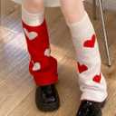 Red Hearts Leg Warmers, Holiday Gift Knee High Socks, Cable Knit Winter Leg Sleeves for Women