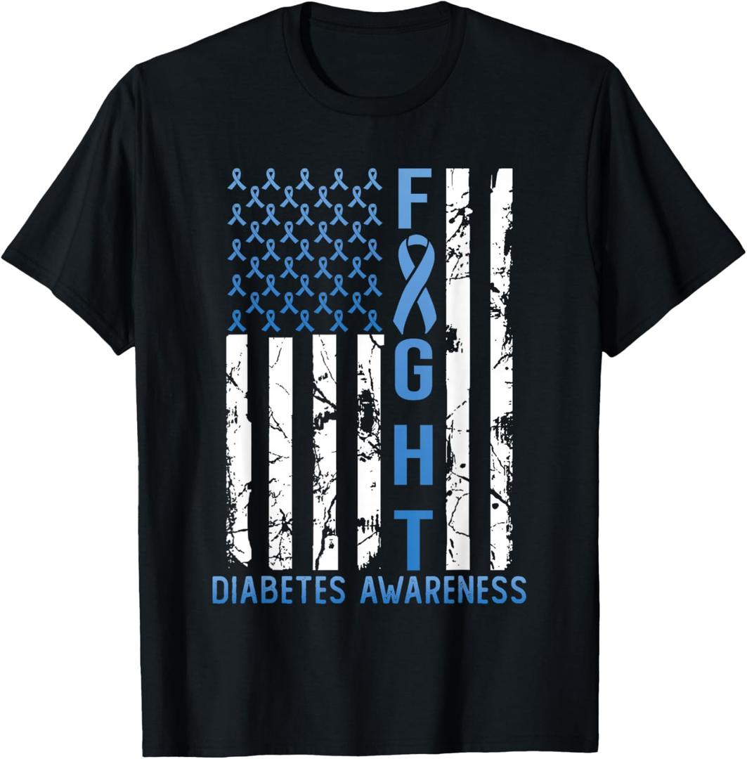Support Fight USA Flag Type 2 Type 1 Diabetes Awareness T-Shirt S