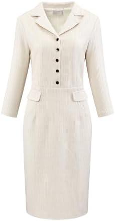 Hobemty Women's 3/4 Sleeve Sheath Dress Collared Vintage Tweed Dress Size 2XL