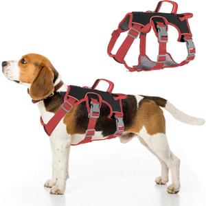 Escape Proof Dog Harness, No Pull Reflective Adjustable Vest with Easy Control Lift Handle, No Choke Soft Padded Breathable Full Body Pet Harness for Walking Hiking and Training (Red, Medium)