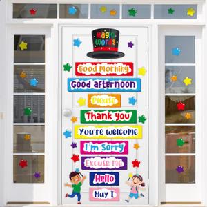 Cinrobiye Classroom Decorations Poster Stickers, Magic Words Posters Window Door Clings Decorations Stickers for Teachers, Bulletin Board and Wall Decor for Preschool Elementary Middle School
