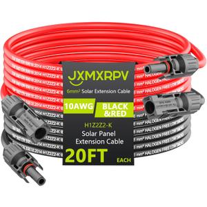 Solar Extension Cable 20Ft 10AWG, Solar Wire with Tool-Free Solar Connectors, Waterproof Solar Panel Extension Cable 6mm, PV Cable 10Gauge for Home Boat RV Solar Panels(20ft)