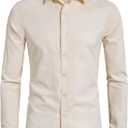 Men's Long Sleeve Button Up Shirts Solid Slim Fit Casual Business Formal Dress Shirt (Almond, Small)