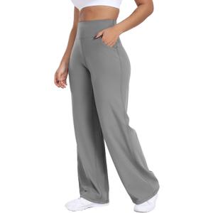 ESOFT Wide Leg Pants Women High-Waisted Yoga Work Dress Pants with Pockets, Casual Sweatpants, Petite/Regular (Gray, M)