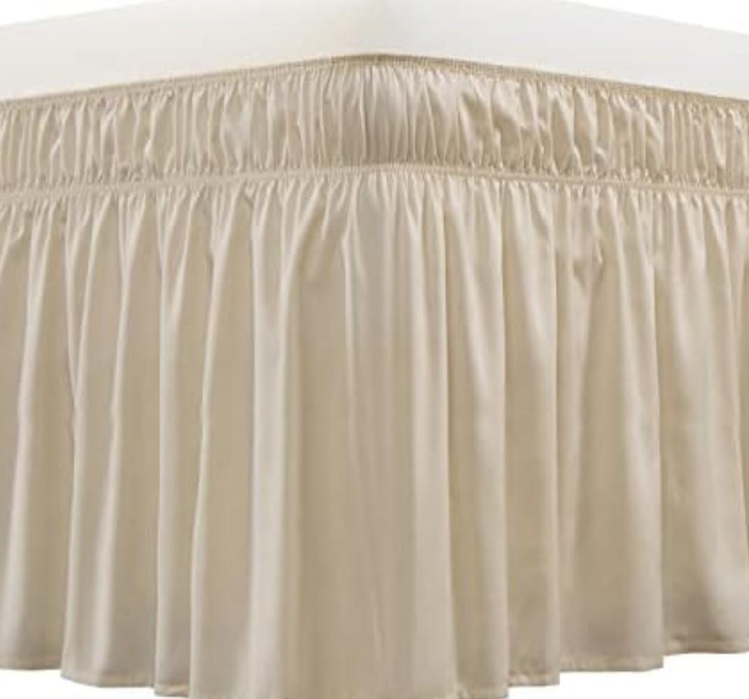 MEILA Wrap Around Bed Skirt Three Fabric Sides Elastic Dust Ruffled 16 Inch Tailored Drop,Easy to Install Fade Resistant-Beige, Queen/King