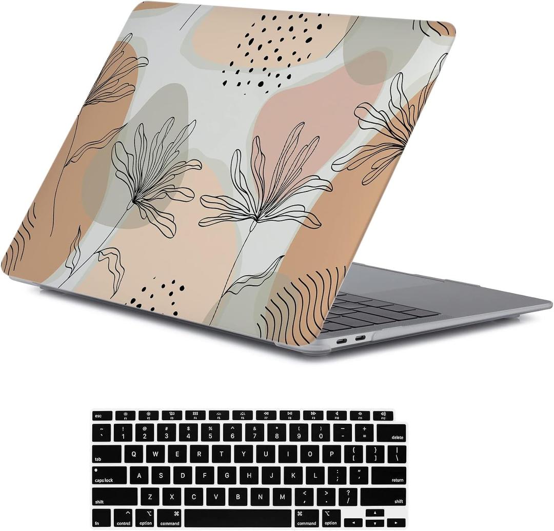 LanBaiLan Laptop Plastic Hard Shell Protective Case, Compatible for New MacBook Air 13 inch 2020 2019 2018 Release A2337 M1 A2179 A1932 Retina Display with Touch ID & Keyboard Cover, Aesthetic Flower
