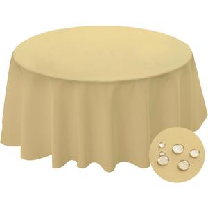 BYDOLL Table Cloth Round 60 Inch Tablecloth Fits Max50 Inch Diameter Top,Champagne Washable Outdoor Winkle and Stain Resistant Spillproof Polyester Tablecloths for Round Tables Party Cover