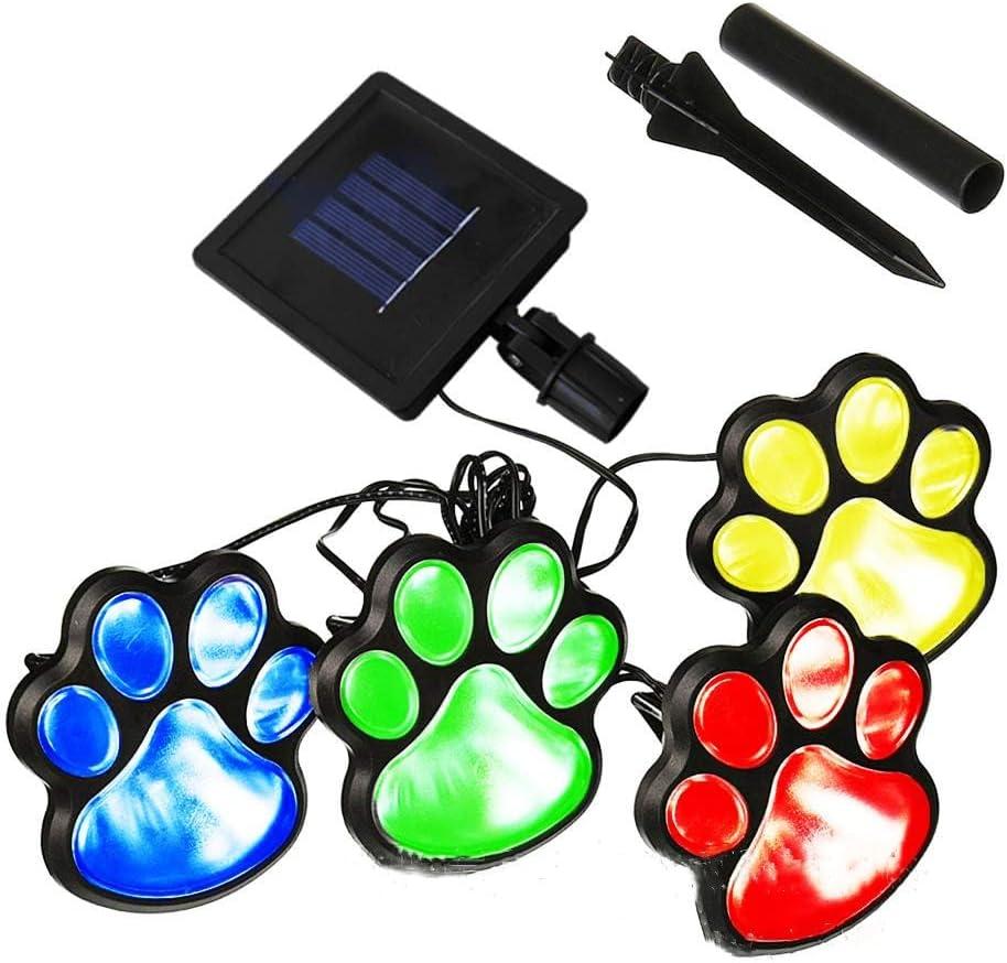 4 Solar Dog Animal Paw Print Lights Garden Statue Lantern Led Path 3" Light Lamp for Garden Patio Yard Decor Walkway Outdoor Decorations (Colorful)