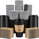 Clawsoff 100 Pack 16 oz Coffee Cups with Lids, Disposable To Go Paper Coffee Cups with Sleeves and Stirring Sticks for Hot/Cold Drinks Office Home Shop Event (Black)