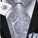 Hi-Tie Men 63inches Tie Set Extra Long Necktie Paisley Tie Pocket Suqare Cufflinks Big and Tall Men Tie