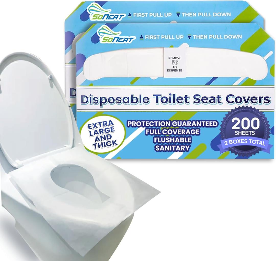 Disposable Toilet Seat Covers XL Half Fold Flushable  200 Sheets (2 Pack) for Public Facilities, Office, School, Hotel & Business Use  Premium toilet seat cover For Commercial Wall Dispenser