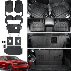 JOULARISE Floor Mats Cargo Mat Set for 2016-2024 2025 Dodge Durango 7 Seats Car Mat Accessories, All Weather TPE Cargo Liner Trunk Mat Seat Back Covers SXT GT RT Accessories(Full Set 7 Seats)