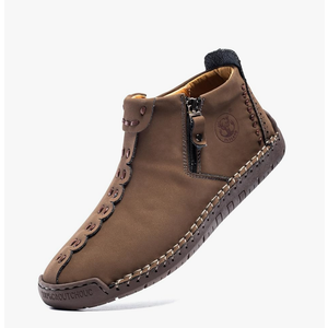 FLYLAND Men's Casual Leather Handmade Fashion Sneakers Ankle Chukka Boots Lightweight Mid-top Dress Shoes Walking Driving Shoe 39