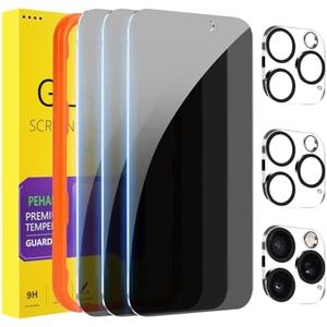 PEHAEL 3+3 Pack for iPhone 16 Pro Max Privacy Screen Protector with Camera Lens Protector Full Coverage Anti-Spy Tempered Glass Film 9H Hardness Easy Installation Bubble Free [6.9 inch]