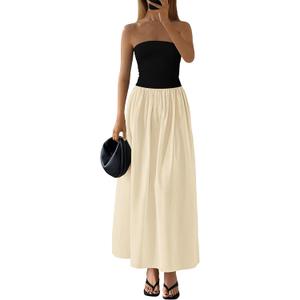 PRETTYGARDEN Women 2026 Summer Elegant Strapless Maxi Dress Tube Top Dress A Line Flowy Long Wedding Party Cocktail Dresses (M)