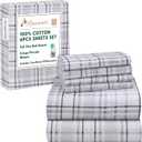 RUVANTI 6 Pcs Cotton Sheets - 100% Natural Cotton Soft, Lightweight & Breathable Crispy Percale, Full Size Bed Sheets, 16" Deep Pockets, Open Check