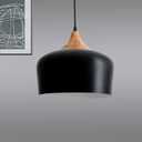 11.8 inch Black Industrial Pendant Light, Adjustable Wood Ceiling Hanging Lighting with Dome Metal Shade,Farmhouse Minimalist Lamp for Kitchen Island,Dining Room,Bar, Bedroom,Hallway