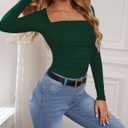 2 x Amoretu Women's Long Sleeve Tops Square Neck Shirts Sexy Ruched Slim Fit Going Out T-Shirts (M)