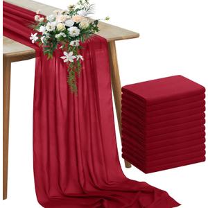 Horbaunal 12 Pack Burgundy Chiffon Table Runners 10FT Sheer Chiffon Runner 29x120 Inches Romantic Boho Rustic Table Runner for Wedding Party Bridal Baby Shower Table Decorations