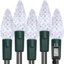 WATERGLIDE C6 Christmas Lights, 33ft 100 LED Faceted String Lights Green Wire Fairy Lights with 29V Safe Adaptor, 8 Lighting Mode, Waterproof for Indoor Outdoor Patio Xmas Tree Party Decor, Cool White