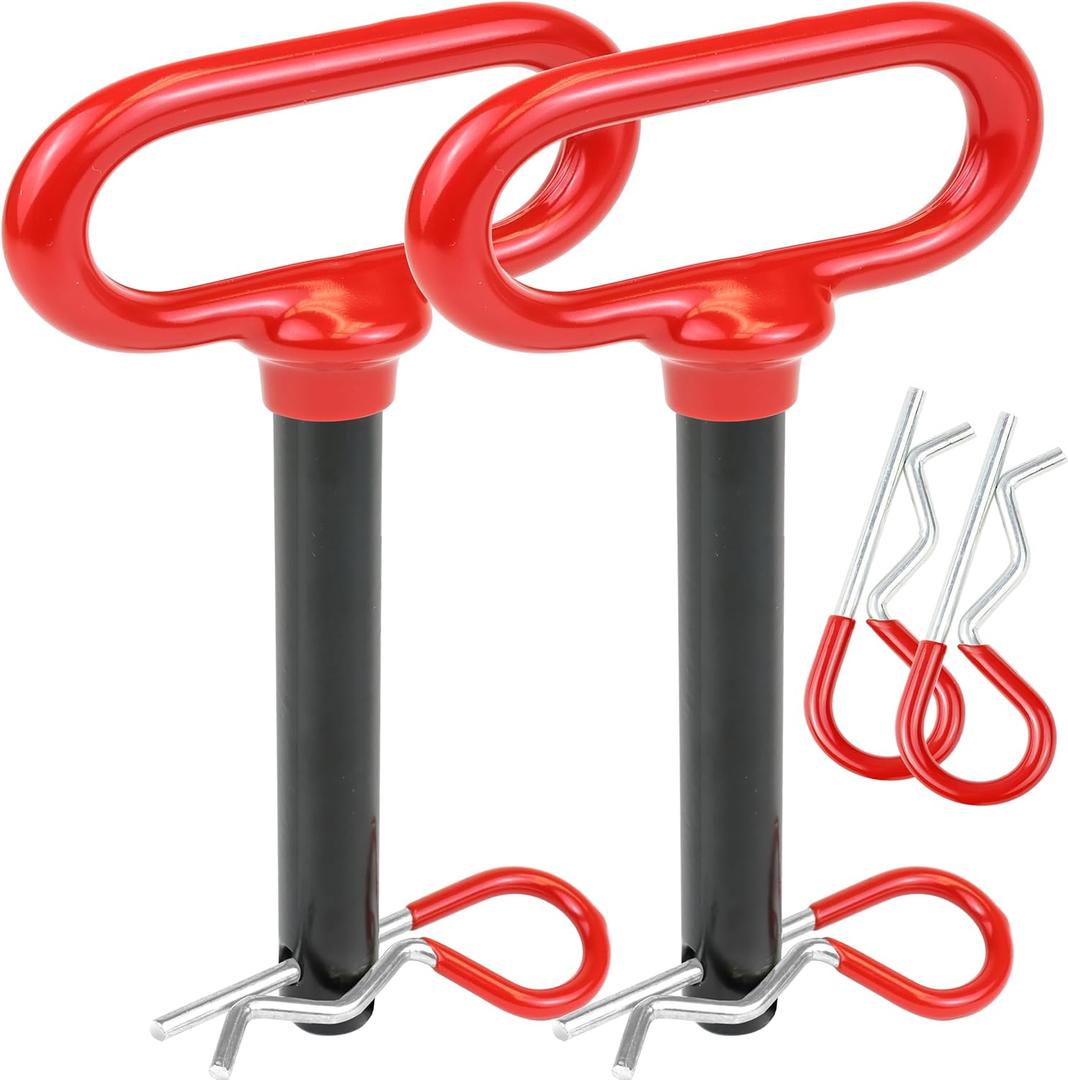 Wellmax 2-Pack 5/8" x 4-1/2" Steel Hitch Pin with 4pcs 3" R Clip, Clevis Pin Hitch with Rubber-Coated Handle, Red Color