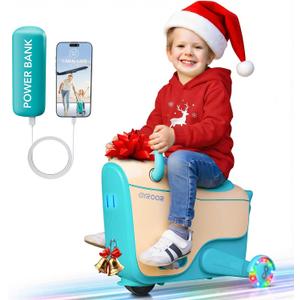 Gyroor Kids Electric Ride On Car Toy for Ages 4-8, 2-in-1 Airplane Travel Suitcase with Storage, 3 Speed Modes, Flashing LED Wheels, Rechargeable Battery for Indoor and Outdoor Play, 22 inches x 11.8 inches x 17.7 inches