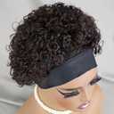 Headband Wig Human Hair Wigs for Black Women, 6" Wear and Go Glueless Pixie Cut Headband Wigs for Black Women Short Curly Human Hair Wigs