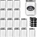 16 oz Mason Jars With Lids Regular Mouth 15 Pack-16oz Glass Jars with Silver Lids,Bulk Pint Clear Glass Jars For Meal Prep, Food Storage With 20 Labels