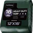 Patiobay Tarp 12x16 Feet, 16 Mil Large Waterproof Tarps Heavy Duty with Brass Grommets, Thick Plastic Tarp, UV Resistant Tear&Fade Resistant, Reinforced Edges for Outdoor Pool Car Camp Tent