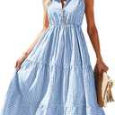 BROVAVE Womens 2026 Summer Sleeveless Shirt Dress Collar Striped V Neck Casual Midi Dresses (Blue, XL)