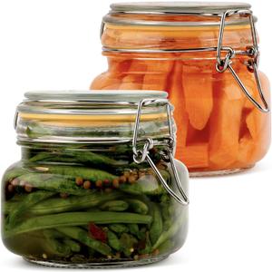 Glass Jars with Lids 16 oz Food Storage Jars with Airtight Lids Leak Proof Glass Canisters Kitchen Jars [Set of 2]