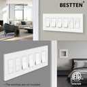 1 Pack BESTTEN 6-Gang Screwless Wall Plate, Decorator Outlet Cover, USWP4 Glossy Off White, Wallplate for Light Switch, Dimmer, GFCI, USB Receptacle, H4.69 x L12.0, ETL Listed