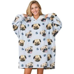 Pug Gifts Wearable Blanket Hoodie, Oversized Wearing Blanket for Pug Lovers