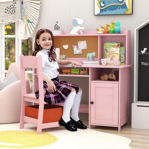 TaoHFE Pink Kids Desk and Chair Set, Kids Desk Chair with Storage and Shelf, 35 inches x 18 inches x 34 inches