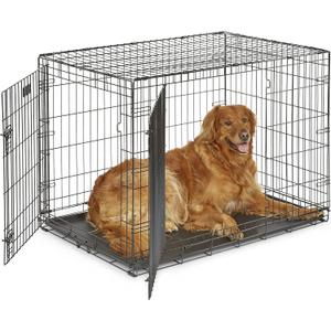 MidWest Homes for Pets 42-Inch iCrate for Large Breeds, 71-90 lbs, Double Door Folding Dog Crate with Divider Panel, Leak-Proof Tray & Secure Latches, Portable, Durable & Easy to Assemble (Black)