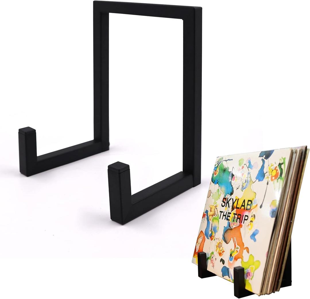 Vinyl Record Storage Black Metal Tabletop Record Holder for Albums Small Vinyl Record Stand for Lp Display Holds any Size Records - 1 Pcs