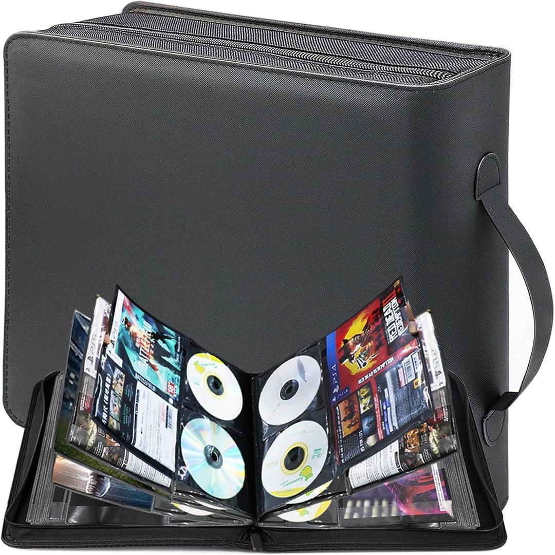 CD DVD Storage Binder, Large 200 Capacity CD Wallet with 100 Booklet Pockets & Handle, Portable DVD Case Organizer for Blu ray, Video Games, Movies, Music, Home & Car Travel