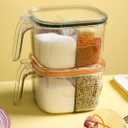 Clear Plastic Condiment Jars - 4 Compartment Set with Lid, Cover and Serving Spoons for Salt, Pepper, Powder