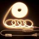 20FT COB LED Strip Light 3000K Warm White AC110V-120V LED Rope Lights Outdoor Waterproof IP65 High Density 288LEDs/M Flexible LED Light Strip with Switch for Garden Bedroom Indoor 6M