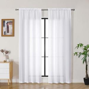 Gwine White Curtains 72 Inches Long 2 Panels Set, Light Filtering Faux Linen Textured Curtains for Living Room, Lightweight Rod Pocket Window Treatments Curtain, Each 40" Wx72 L, 2PCS