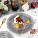 FLOWERCAT 100PCS Clear Black Plastic Plates Disposable Plates for Christmas Party/New Year - Heavy Duty Plastic Plates - 10" &7" Plate for 50 Guests New Year Parties and Events (Smoke Gray)