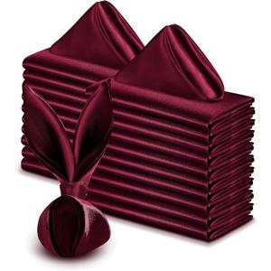 VACVELT 50 Pack Burgundy Satin Napkins - 17x17 Inch Square Dinner Napkins for Wedding, Banquet, Party