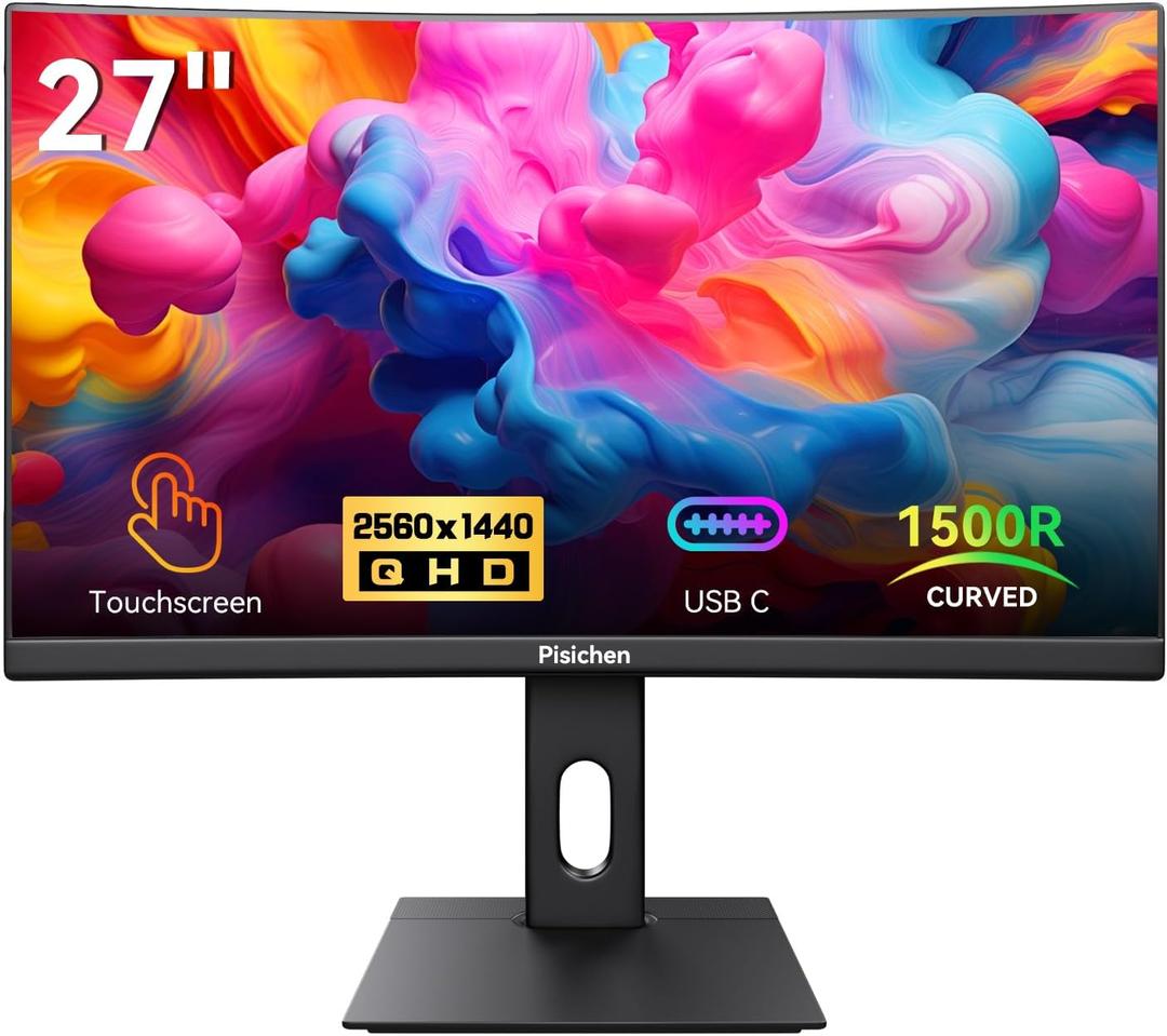 Curved 27 Inch Touchscreen Monitor, QHD 2K 2560x1440 85Hz Computer Monitor, 99% sRGB, Built-in Adaptive Sync, with Display Port HDMI, Eye Care, VESA