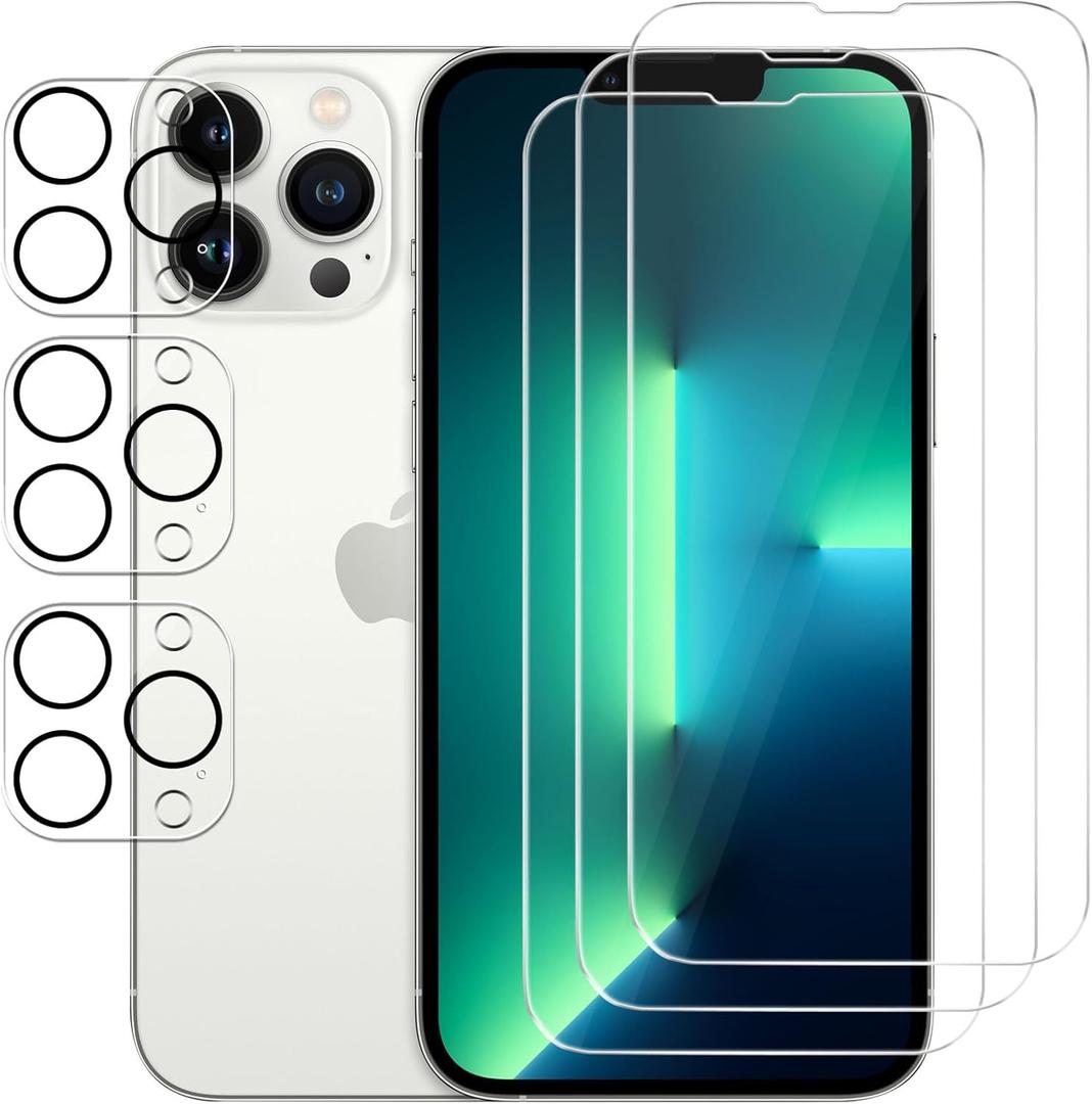3 Pack Screen Protector for iPhone 13pro with 3 Pack Camera Lens Covers, HD Tempered Glass, 9H Hardness, Full Coverage, Scratch-Resistant, Waterproof, Bubble-Free 3 Pack Screen Protector for iPhone 13pro with 3 Pack Camera Lens Covers, HD Tempered Glass, 9H Hardness, Full Coverage, Scratch-Resistant, Waterproof, Bubble-Free