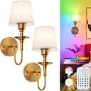 EIDISUNY Vintage Wall Sconces Set of 2, Wireless Wall Lamp with RGB Rechargeable Dimmable Bulbs, Brass-Color Battery Operated Wall Sconce with Remote for Bedroom, Living Room, Hallway Bulbs Included