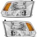 2010 2011 2012 2013 2014 2015 2016 2017 2018 Dodge Ram Headlight Assembly compatible with 10-18 Ram 1500/10-18 Ram 2500 3500 Chrome Housing Amber Reflector Headlamp Replacement