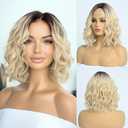 Short Blonde Wigs Wavy Wig For Women Middle Part Synthetic wigs with Dark Root Curly Pastel Bob Light Blond Wig for Girl Colorful Cosplay 14inch Wigs613blonde