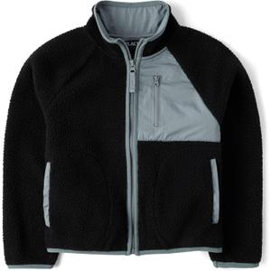 The Children's Place Boys' Long Sleeve Sherpa Fleece Full Zip Jacket (Large, Black)