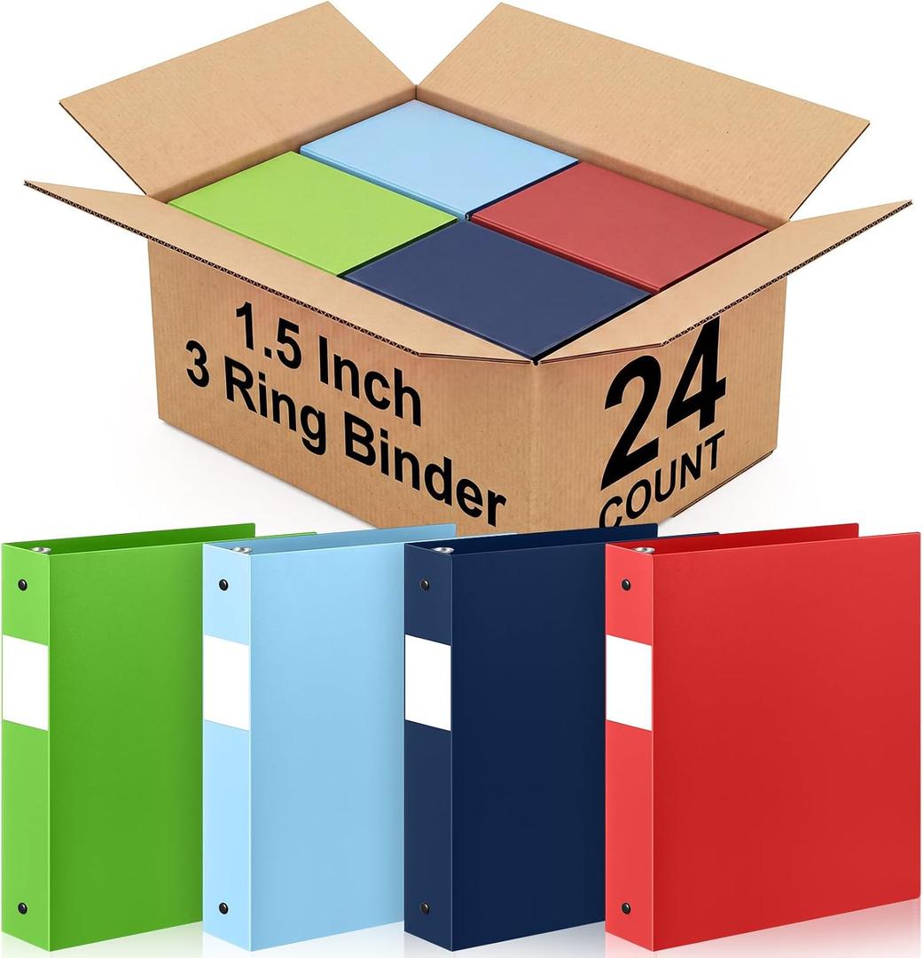 Henoyso 24 Pcs 1.5 Inch 3 Ring Plastic Binder Bulk,Soft Colors